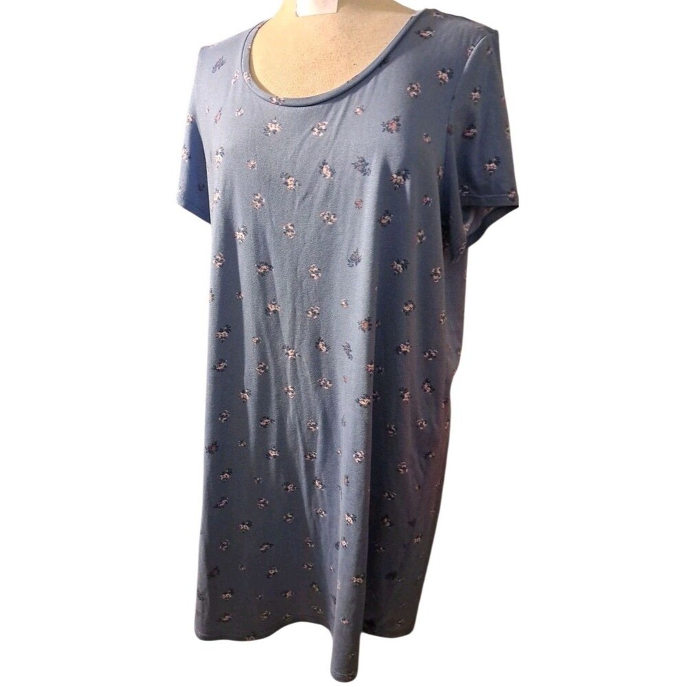 Lucky Brand Shift TeeShirt Dress  Womens XL Blue Floral Jersey Knit Short Sleeve